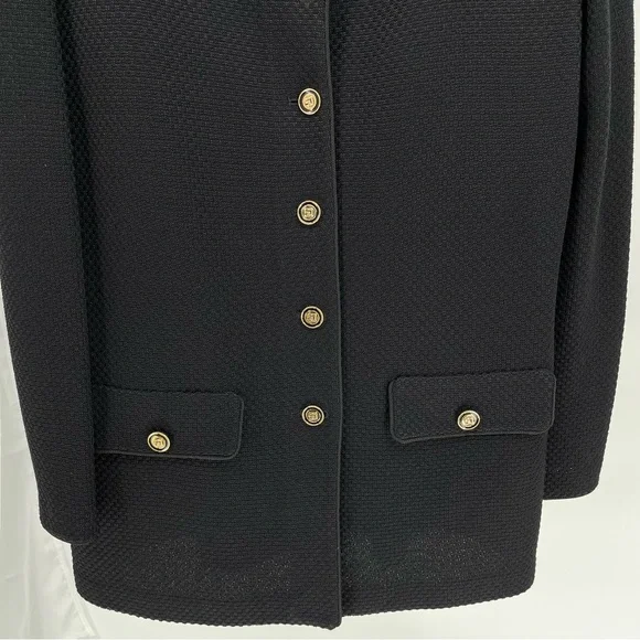 St. John Collection Santana Knit Blazer Suit Set Size 14 Black Gold Buttons - Picture 4 of 11